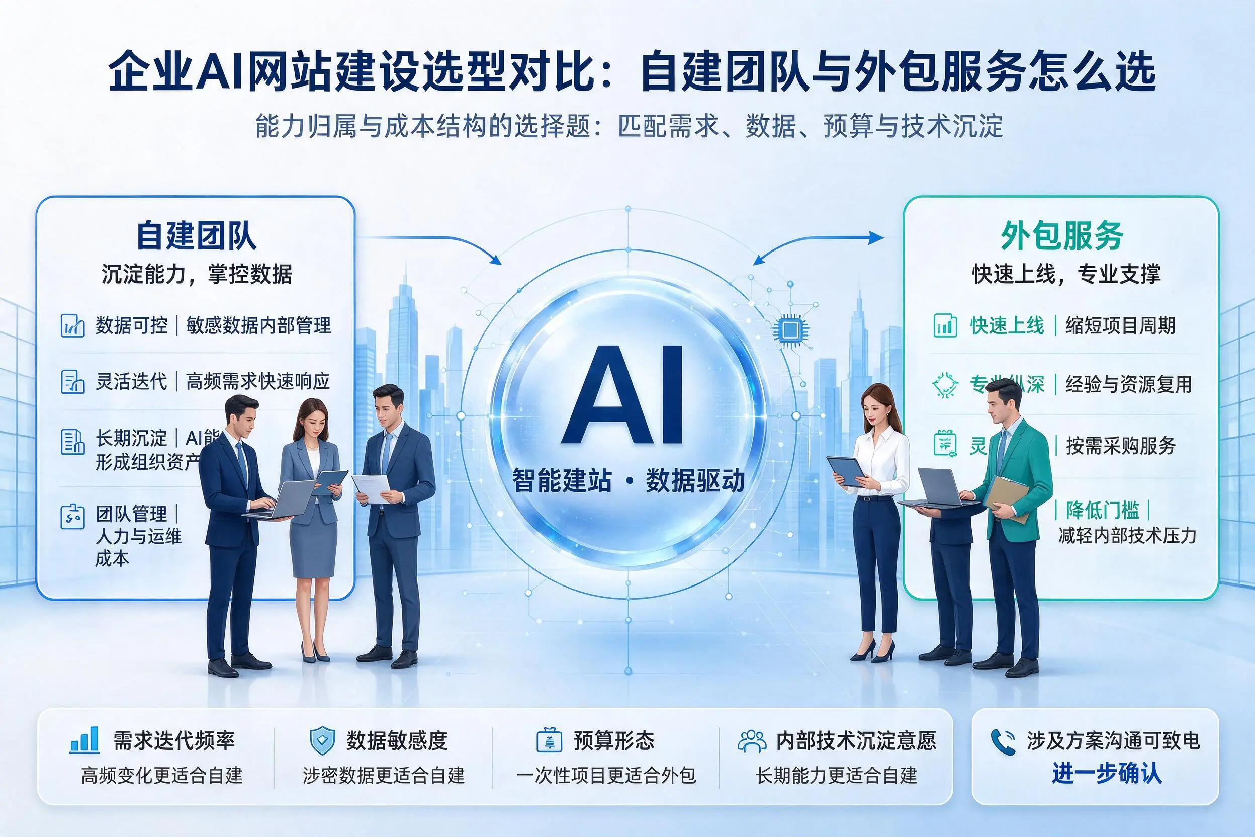 宜春企业AI网站建设选型对比：自建团队与外包服务怎么选
